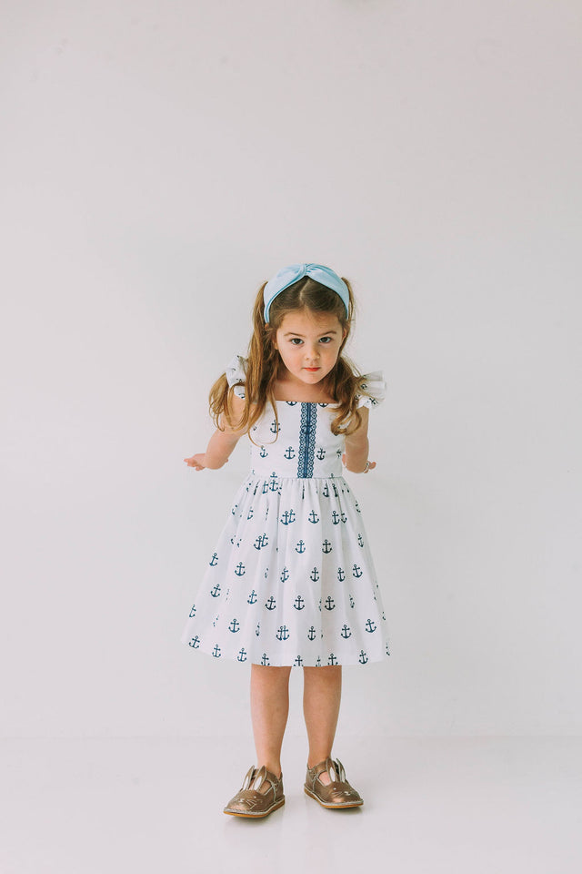 little girls navy and white nautical anchor dress