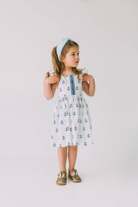 little girls navy and white nautical anchor dress