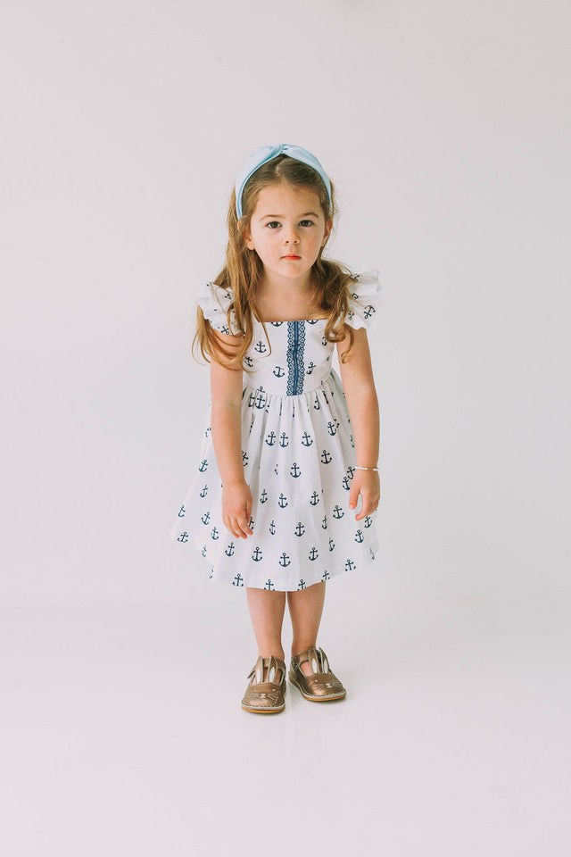 little girls navy and white nautical anchor dress