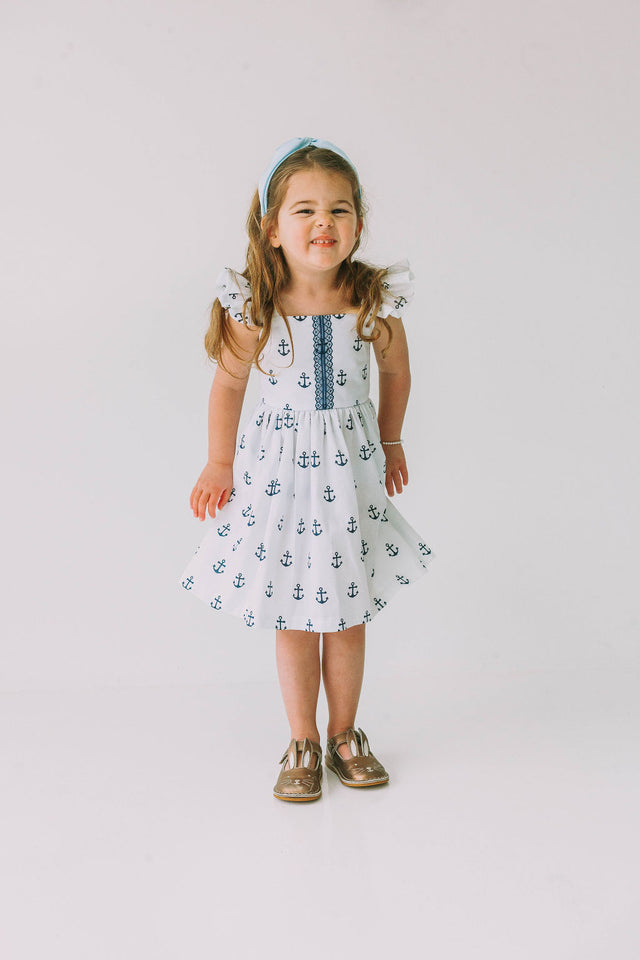 little girls navy and white nautical anchor dress