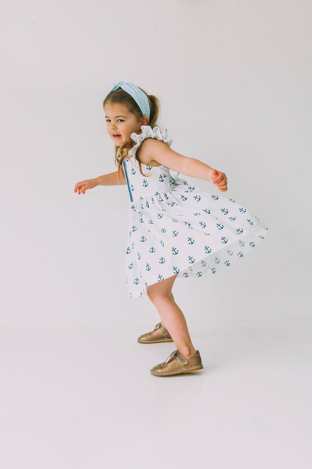 little girls navy and white nautical anchor dress