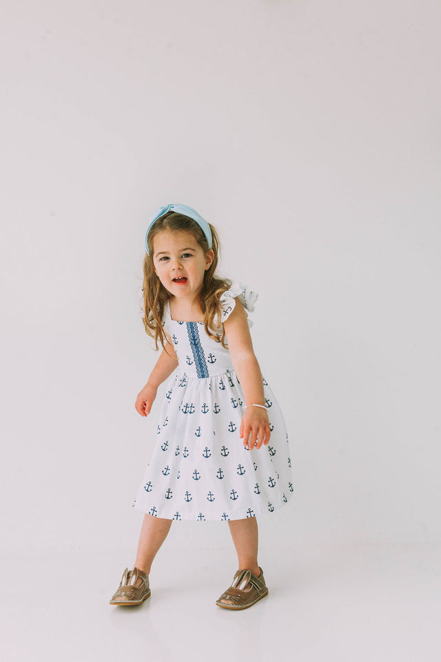 little girls navy and white nautical anchor dress