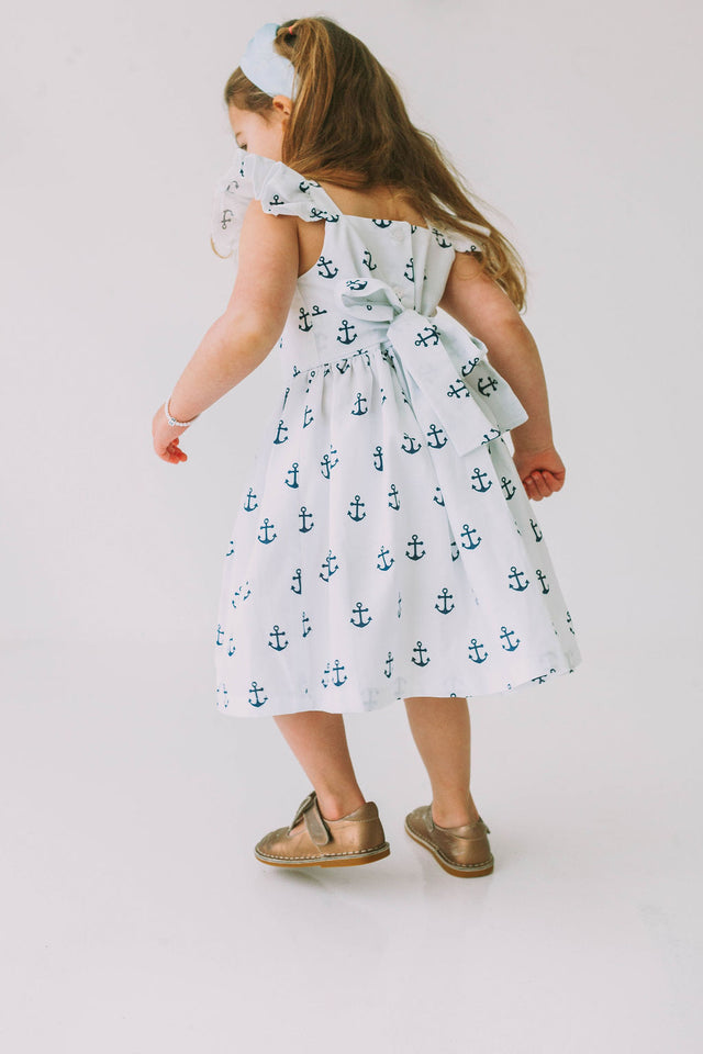 little girls navy and white nautical anchor dress