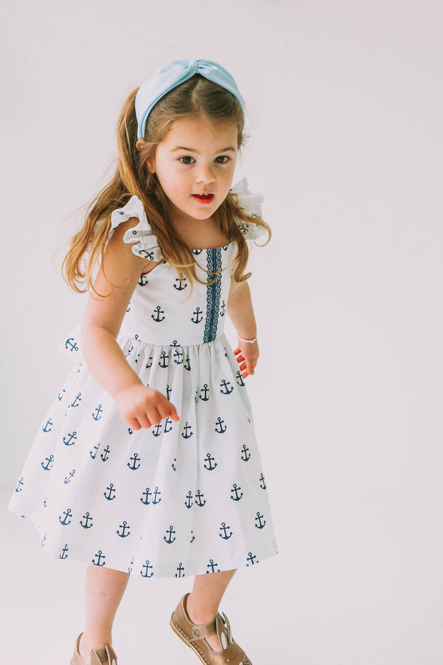 little girls navy and white nautical anchor dress