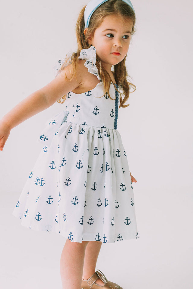 little girls navy and white nautical anchor dress