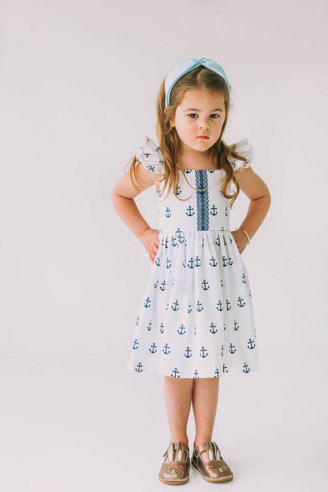 little girls navy and white nautical anchor dress