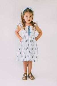 little girls navy and white nautical anchor dress