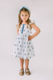 Little Girl's White and Blue Nautical Anchor Twirl Dress