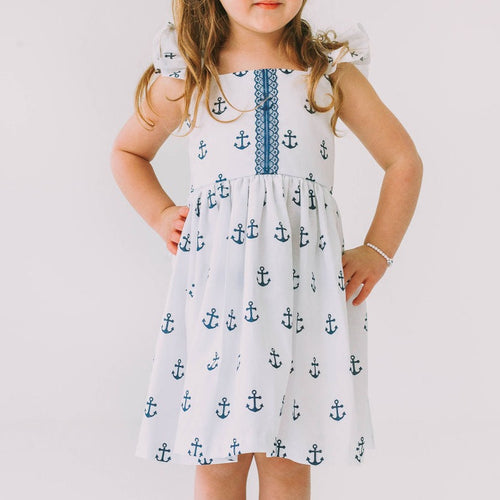 little girls navy and white nautical anchor dress