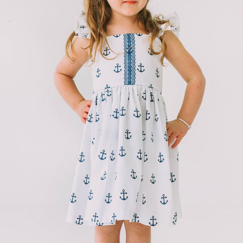 little girls navy and white nautical anchor dress
