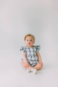 Infant Girl's Gray and White Buffalo Plaid Bubble Romper