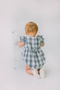 Infant Girl's Gray and White Plaid Bubble Romper