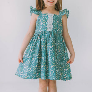 little girls sage green floral dress