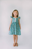 little girls sage green floral twirl dress with lace trim