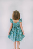 Little Girl's Sage Green Floral Flutter Sleeve Twirl Dress