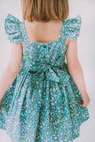 Little Girl's Sage Green Floral Flutter Sleeve Twirl Dress