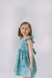 Little Girl's Sage Green Floral Flutter Sleeve Twirl Dress