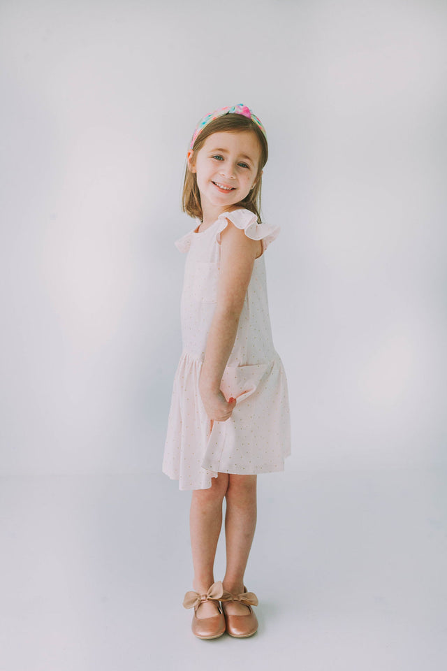 Little Girl's Pink and Gold Three Pocket Jersey Dress