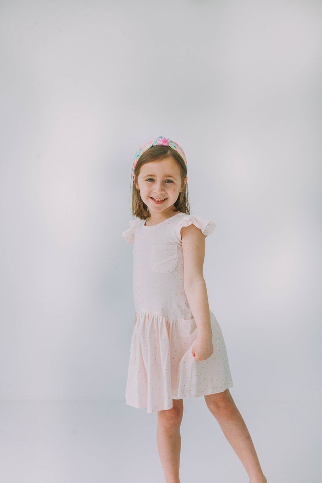 Little Girl's Pink and Gold Three Pocket Jersey Dress