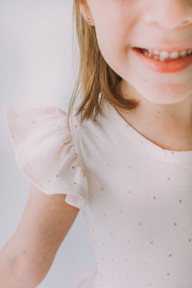 Little Girl's Pink and Gold Three Pocket Jersey Dress