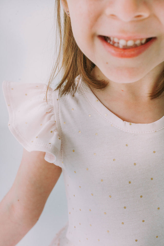Little Girl's Pink and Gold Three Pocket Jersey Dress