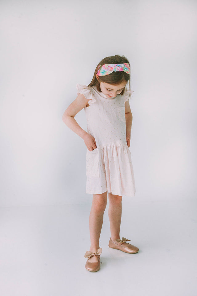 Little Girl's Pink and Gold Three Pocket Jersey Dress