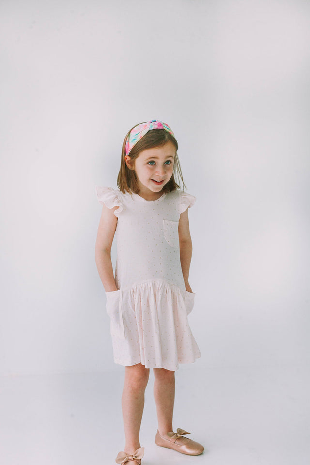 Little Girl's Pink and Gold Three Pocket Jersey Dress