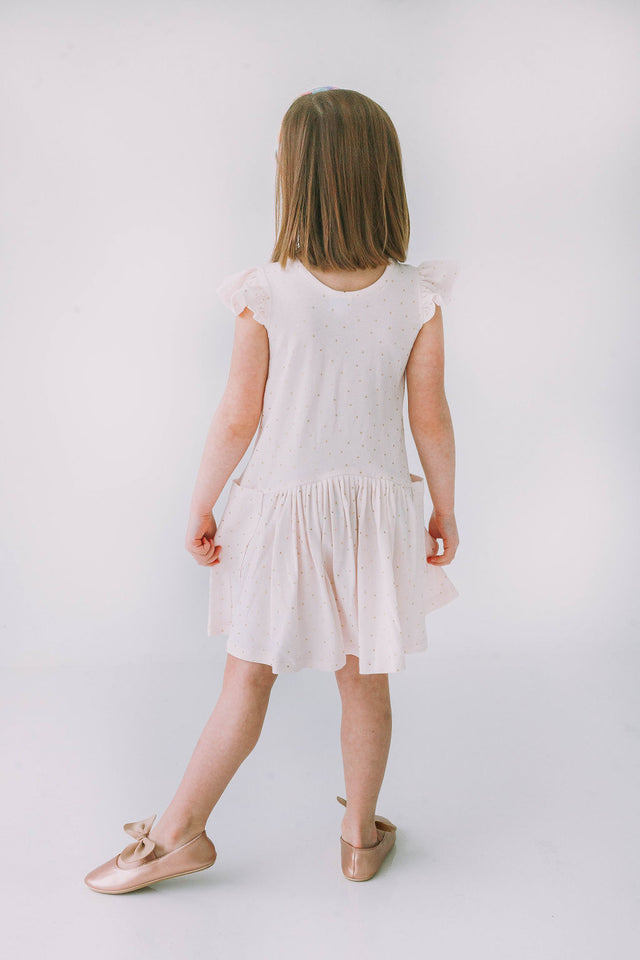 Little Girl's Pink and Gold Three Pocket Jersey Dress