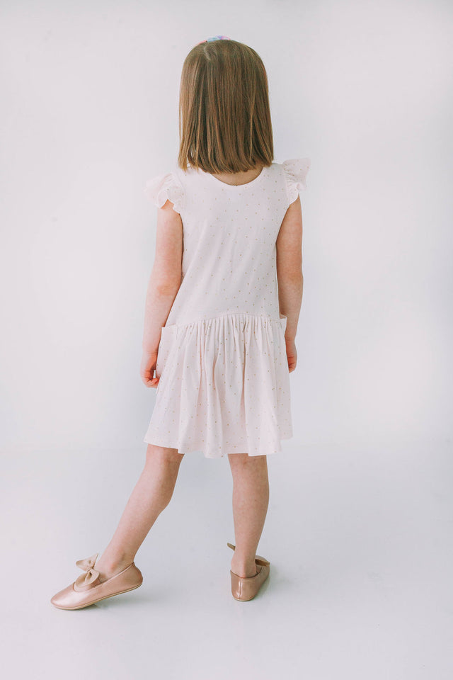 Little Girl's Pink and Gold Three Pocket Jersey Dress