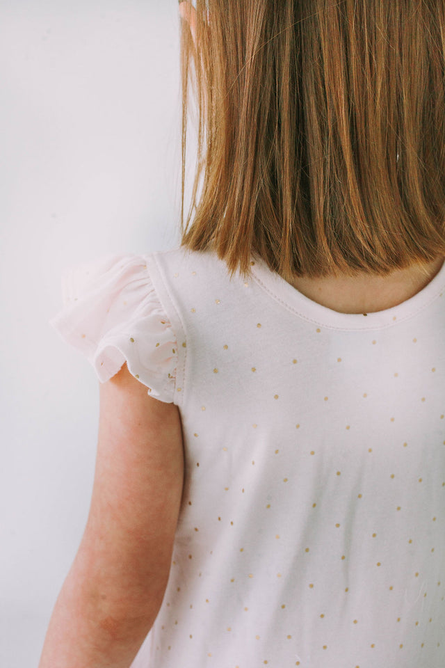 Little Girl's Pink and Gold Three Pocket Jersey Dress