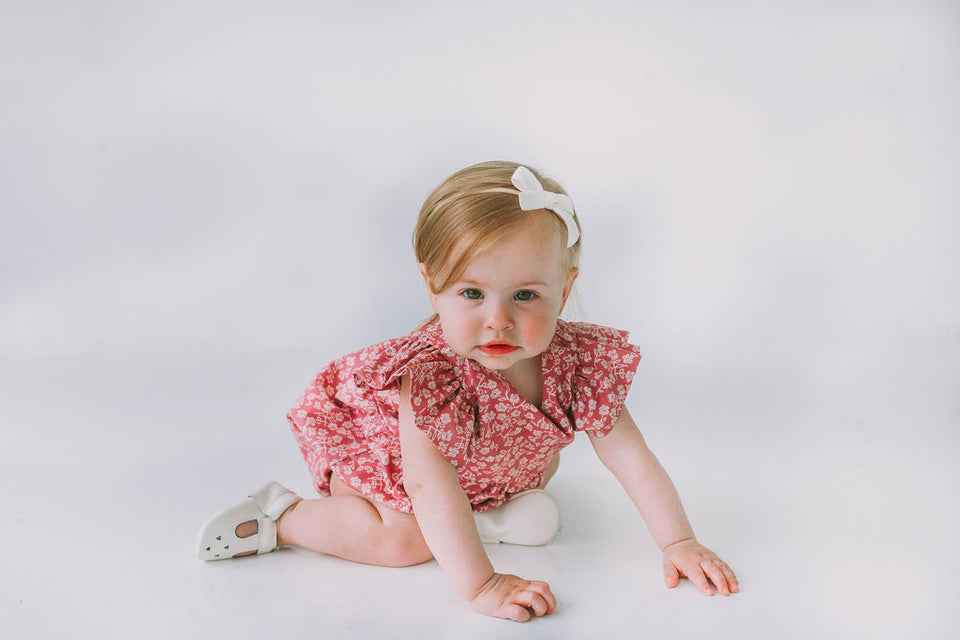 Infant Girl's Mauve and White Ditsy Floral Bubble Romper