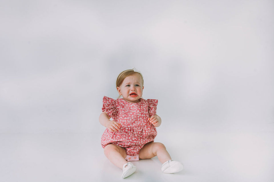 Infant Girl's Mauve and White Ditsy Floral Bubble Romper