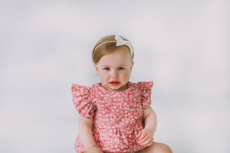 Infant Girl's Mauve and White Ditsy Floral Bubble Romper
