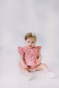 Infant Girl's Mauve and White Ditsy Floral Bubble Romper