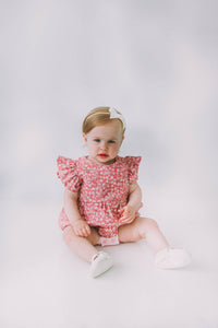 Infant Girl's Mauve and White Ditsy Floral Bubble Romper