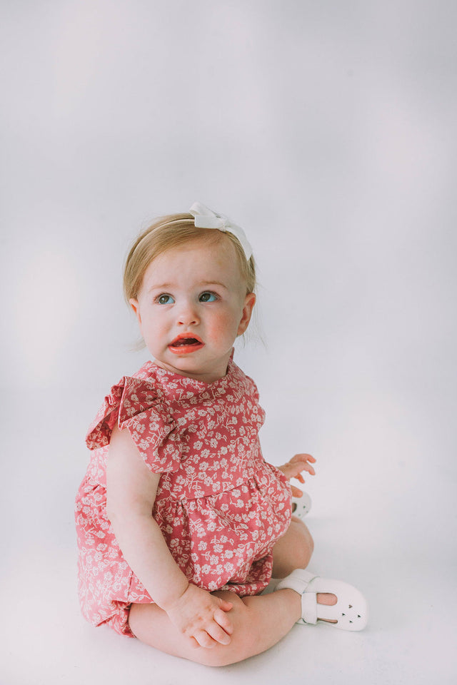 Infant Girl's Mauve and White Ditsy Floral Bubble Romper