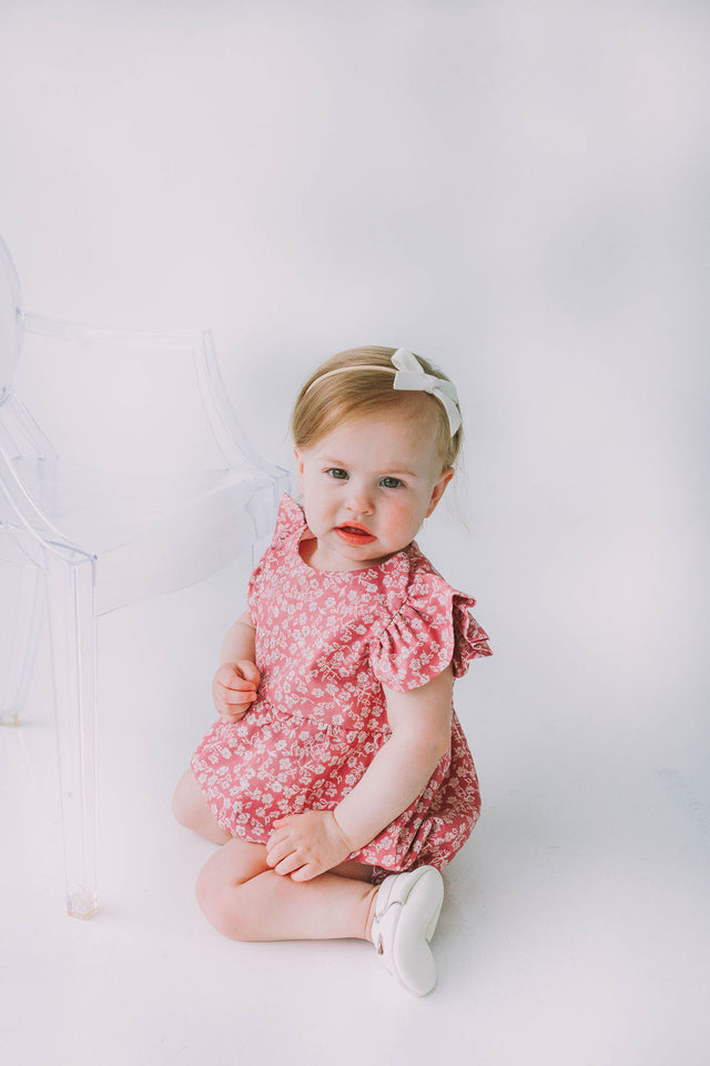 Infant Girl's Mauve and White Ditsy Floral Bubble Romper