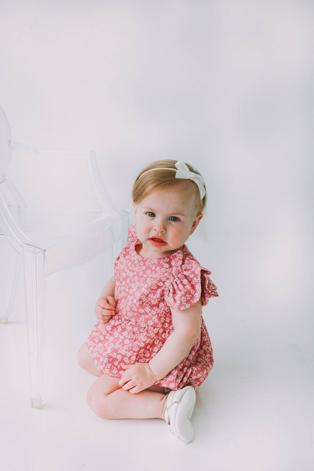 Infant Girl's Mauve and White Ditsy Floral Bubble Romper