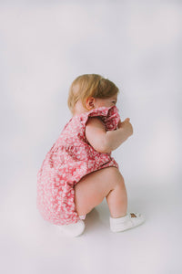 Infant Girl's Mauve and White Ditsy Floral Bubble Romper