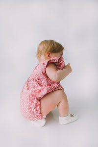 Infant Girl's Mauve and White Ditsy Floral Bubble Romper