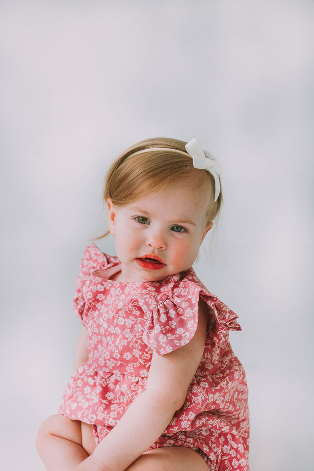 Infant Girl's Mauve and White Ditsy Floral Bubble Romper