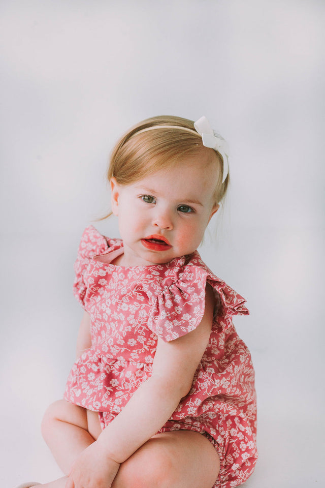 Infant Girl's Mauve and White Ditsy Floral Bubble Romper