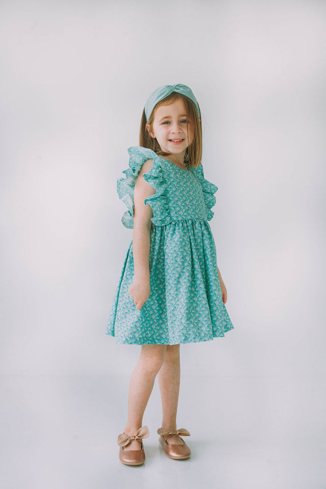 mint turquoise daisy print pinafore twirl dress