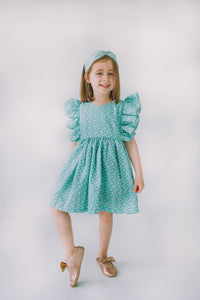 mint turquoise daisy print pinafore twirl dress