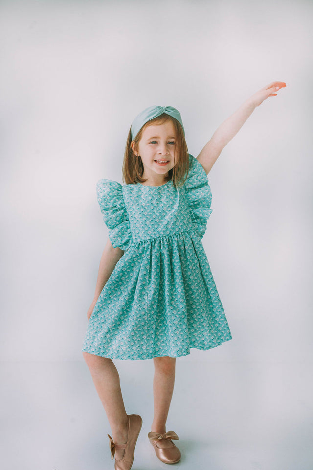 turquoise daisy dress for kids