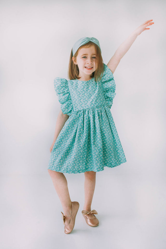 Little Girl's Turquoise Daisy Pinafore Twirl Dress – cuteheads