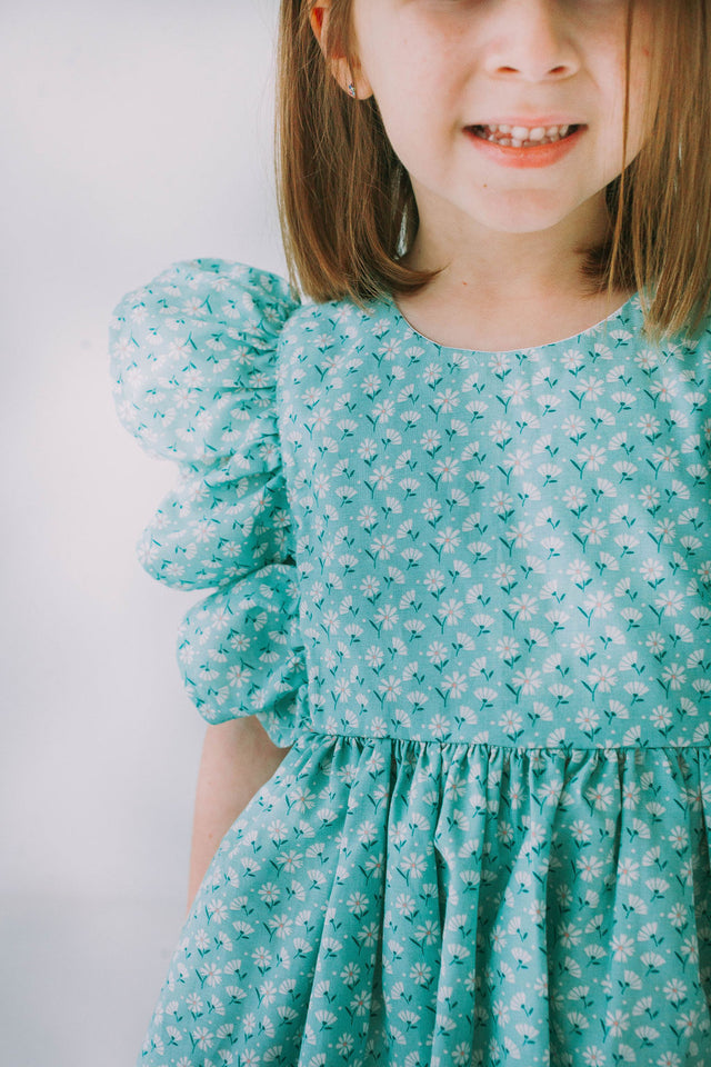 mint turquoise daisy print pinafore twirl dress