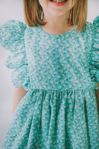mint turquoise daisy print pinafore twirl dress