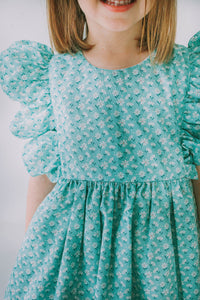 mint turquoise daisy print pinafore twirl dress
