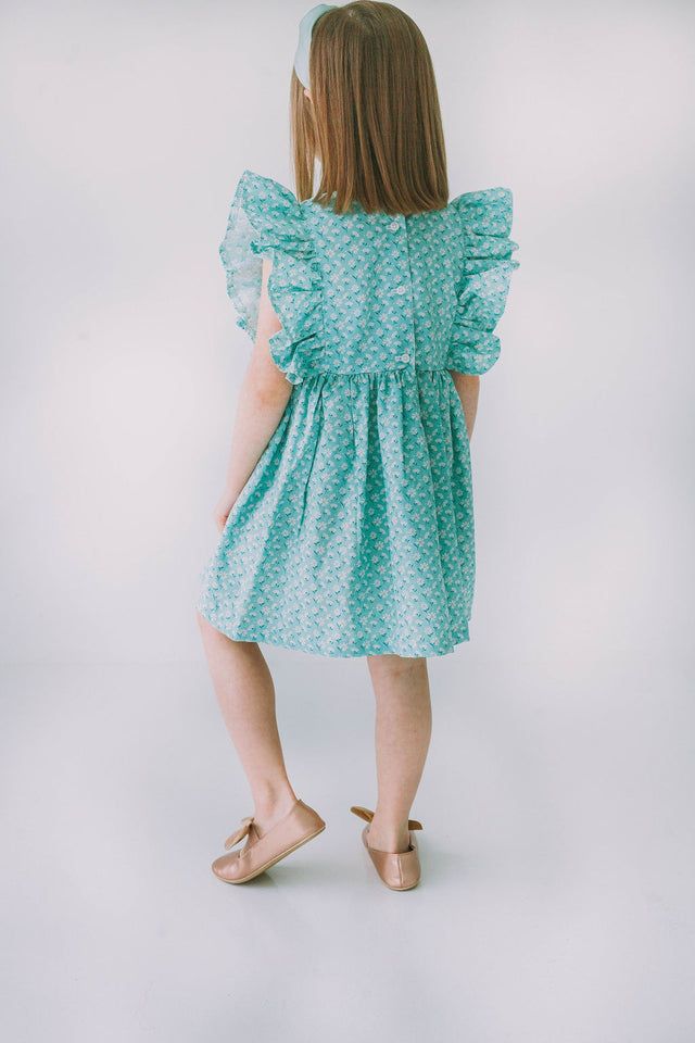 little girls daisy print turquoise easter dress
